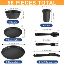 40-Piece Kitchen Plastic Dinnerware Set, Service for 8, Includes Dinner Plates, Cups, Bowls, Forks, Knives, and Spoons, Durable and Reusable, Microwave Safe, Ideal for Everyday Use and Outdoor Dining
