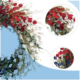 Bibelot 22 inches American Flag Floral Wreath Patriotic Decorations Wreath Red White Blue Artificial Floral Twig Wreath 4th of July Independence Day Memorial Day Flag Day Hanging Decoration