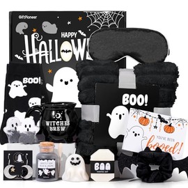 GiftPioneer Cesta de Halloween para Mujer, 11 Piezas con Tazas de Pociones de Bruja Y Manta de Halloween, Set de Regalo Relajante Tipo Spa, Regalo Úni