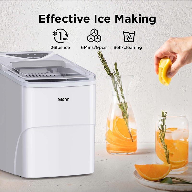 Silonn Ice Makers Countertop, 9 Bullet Ice Cubes Ready in