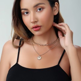 wgoud 9PCS Dainty Gold Multi Layered Pendant Choker Necklaces for Women, 14K Gold Plated Paperclip Chain Necklace Simple Cute Cross Heart Butterfly Pendant Necklace for Women. (StyleA Gold)