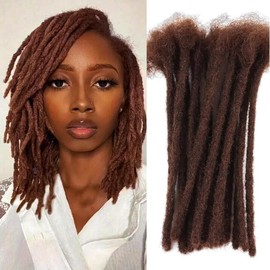 Handmade Human Hair Dreadlocks, 0.6cm/30strands Dreadlock Extension 100% Full Handmade Permanent Dreadlock Extension for Women/Men/Kids Can Be Dyed Bleached 8 inches Color 4#