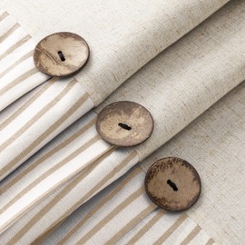 Awellife Linen Button Farmhouse Beige Shower Curtain,Linen and Cotton Woven Fabric,Pleated Beige Stripe,Country Style,72x72 Inch