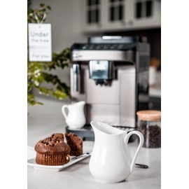 Nucookery 12 Oz Ceramic Creamer with Handle, White Coffee Milk Pitcher, Porcelain Creamer Container Holder For Sauces Salad Coffee Milk, Microwave & Freezer Safe (12-Ounce, Set/1)