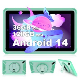 DEEMWOLF Kids Tablet 7 inch Android 14 Tablet,36GB (12+24) + 128GB/1TB TF Tablet for Kids,WIFI6/BT5.0,8000mAh,Eye Protection Children's Tablet, Parental Control Mode,Education Tablet(Green)