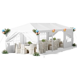Homall 10' × 30' Party Tent Outdoor Tent for Party Rainproof Wedding Tent Event Booth for up to 40 People, Canopy Tent with Removable Sidewalls (White)
