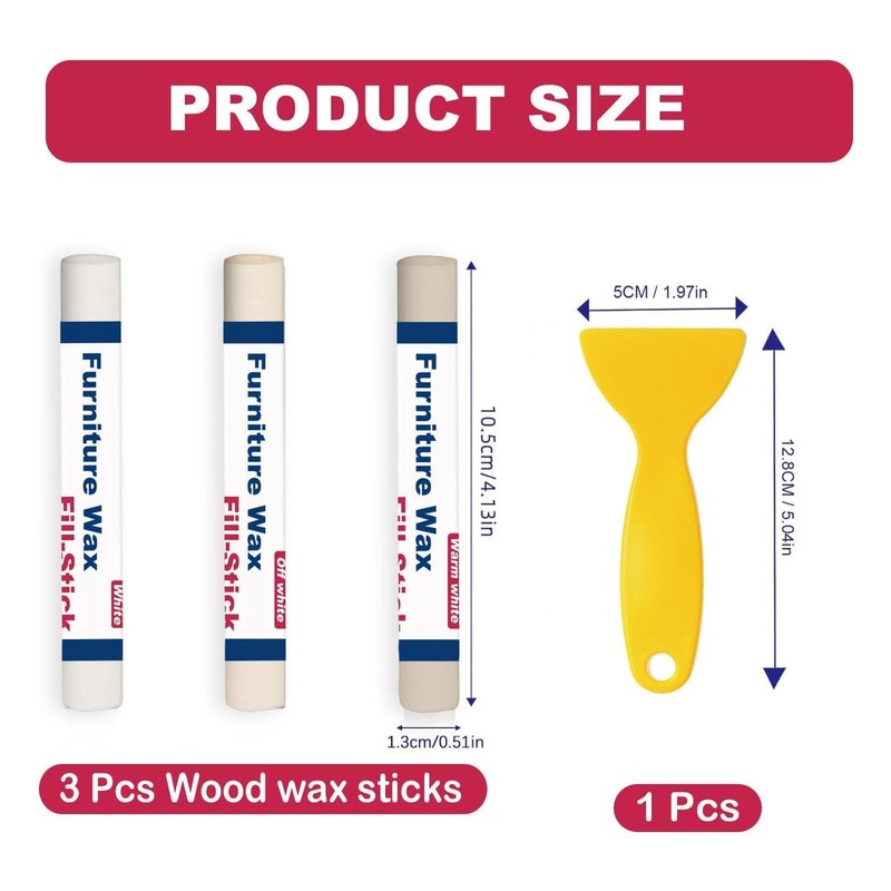 Kenbry Wood Filler Sticks 3 Colors White Wax Fill Stick,