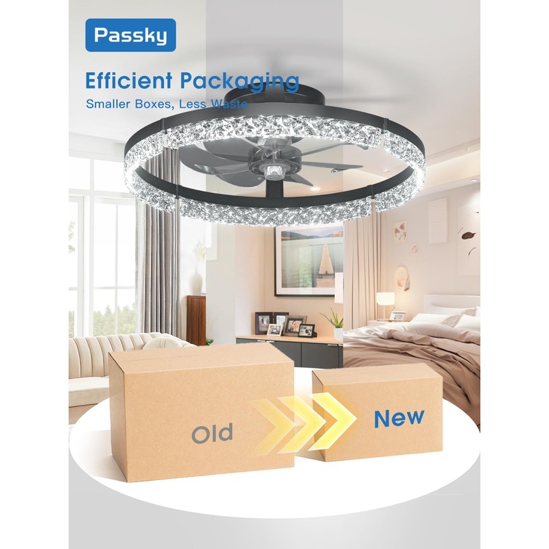 Passky 19.7” Low Profile Ceiling Fan with Lights and Remote,