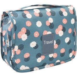 Trawila Travel Hanging Toiletry Bag Cosmetic Bag Makeup Organizers for Men & Women with Sturdy Hook (Blue flower)