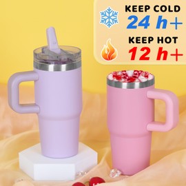 14 oz Tumbler for kids with Detachable Flip Straw Lid & handle, 100% Leak Proof 14 oz mini cup, Stainless Steel Vacuum Insulated Tumbler, Keep Cold or Hot (Pink, Hot Pink, Sky Blue, Lavender Purple)