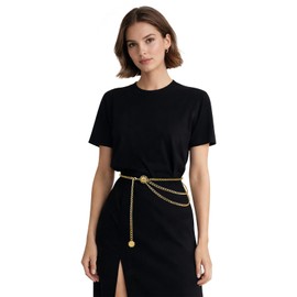 Giomos Gold Chain Belt for Women, Metal Waist Chain Link Belts for Dresses, Jumpsuit, Jeans, or Pirate Costume Accessories, Gold, M