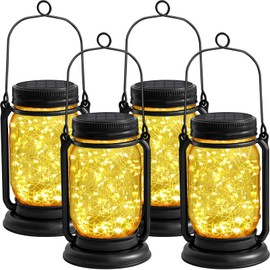 4 Pack Hanging Solar Lantern Lights,Vintage Glass Mason Jar Solar Fairy Lights, Christmas Birthday Mothers Day Gifts for Woman Mom Grandmom,Outdoor Decorative Waterproof Table Lamp for Yard Lawn Tree