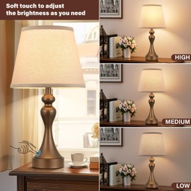 Seealle Touch Lamps for Nightstand - Bedside Lamps Set of 2, 3 Way Dimmable, USB C+A for Bedroom & End Tables (Brown&Oat)