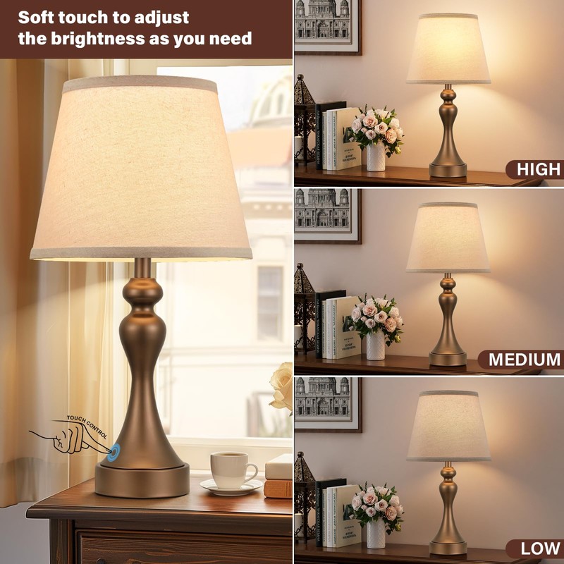 Seealle Touch Lamps for Nightstand - Bedside Lamps Set of