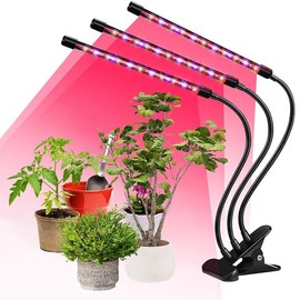 Fangflower Gardening Growing Lamps, Full Spectrum LED Plant Light for Indoor Plants with 3 Heads & Red Blue White Full Spectrum Plant Light for Seedlings Succulents Small Plants, Auto On/Off Timing
