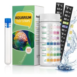 Pawfly 7 in 1 Aquarium Test Strips 100 Strip Fish Tank Testing Strips for pH Chlorine Nitrate Nitrite Carbonate Hardness Total Alkalinity Water Quality Monitoring Kit with Test Tube and Thermometer