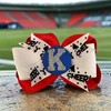 Basketball Bow with Glitter Initial or Number Button, Red Silver