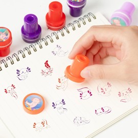 Haooryx 24pcs Cartoon Axolotl Assorted Stamps, 12 Designs Colorful Self-Inking Stamps Adorable Axolotl Plastic Stamp Teacher Review Stamp for Kids School Prizes Rewards Party Goody Gift Bag Favors