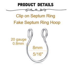 QWALIT Fake Septum Ring Fake Septum Piercing Faux Septum Nose Rings Fake Nose Ring Septum Fake Septum Nose Ring Clip On Septum Nose Ring Faux Septum Piercing Fake Septum Hoop Fake Septum Jewelry 6pcs
