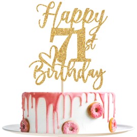 Decoración para tartas de feliz cumpleaños 71, decoraciones de cumpleaños 71 para hombres/mujeres, saludos a 71 años, Hello 71, suministros para fiesta de cumpleaños 71, 71, purpurina dorada