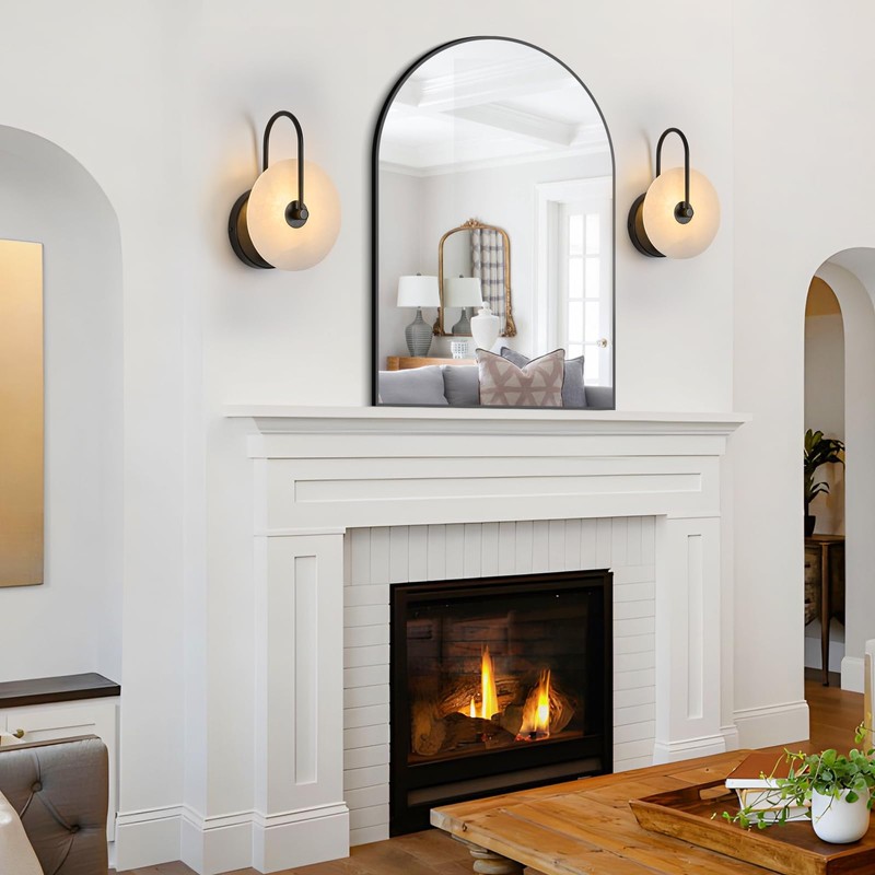 Fanyank Round Alabaster Wall Sconce, Natural Marble Lampshade Wall Sconce,