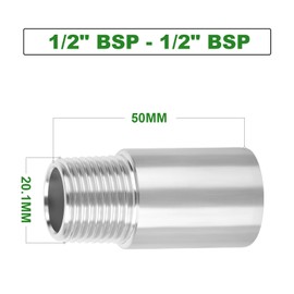 TAISHER 2 Pcs Stainless Steel Pipe Fittings, 1/2" BSP Male x 1/2" BSP Female Threaded, 50mm Length Nipple Cast Pipe, for Water Oill Air Gas