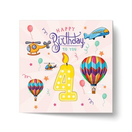 Papa Prints Vehicle Boys Birthday Cards 4th Birthday Card Boy (145 x 150 mm) 4 Year Old Birthday Card with Envelope