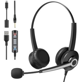 Voistek USB Headset with Microphone for Laptop/PC, Lightweight Design with Small Earcup, Noise Cancelling Mic with in-Line Volume Control for Work, Office, Teams, Zoom, Skype, Online Class