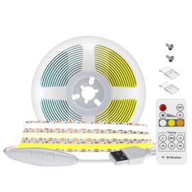 FCOB COB CCT USB Tunable Flexible High Density LED Strip CCT (3000K-6000K) DC5V 6.56FT/2M 640LEDs/m 14W/m 10mm Width CRI90+ with RF Remote Control Tunable for DIY Decoration (Power Supply Not