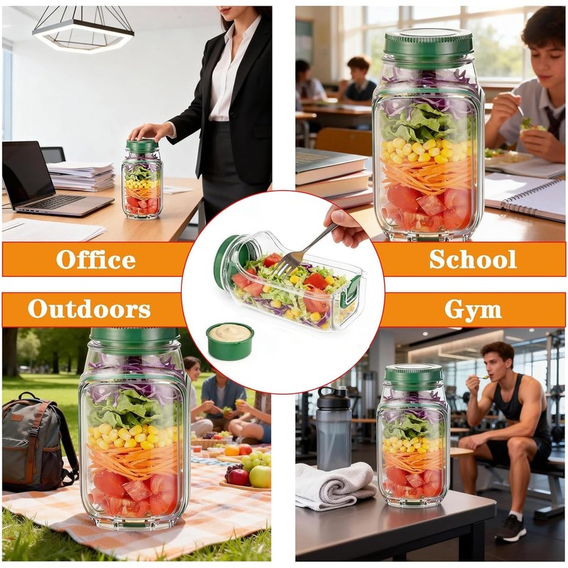 SURPRIZON Salad Jar with Side Opening, Leakproof Mason Jar Container,