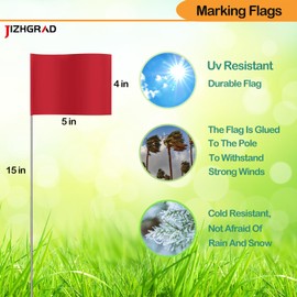 JIZHGRAD Red Marking Flags for Lawn, 50Pack Yard Flags | 4x5x15 Inch, Marker Flags, Lawn Flags, Invisible Fence, Survey Flags, Landscape Flags, Sprinkler Flags, Surveyor Flags, Stake Flags, Boundary Flags Dog Training