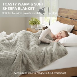 True North by Sleep Philosophy Heated Electric Blanket for Cold Weather, Fast Heating, Cozy Sherpa Heated Blanket, Auto Shut Off, Virtually Zero EMF, 20 Heat Settings, UL Certified, King Grey