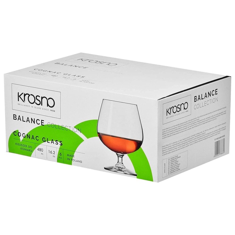 Krosno Brandy Cognac Snifter Glasses, Set of 6, 16.2 oz,