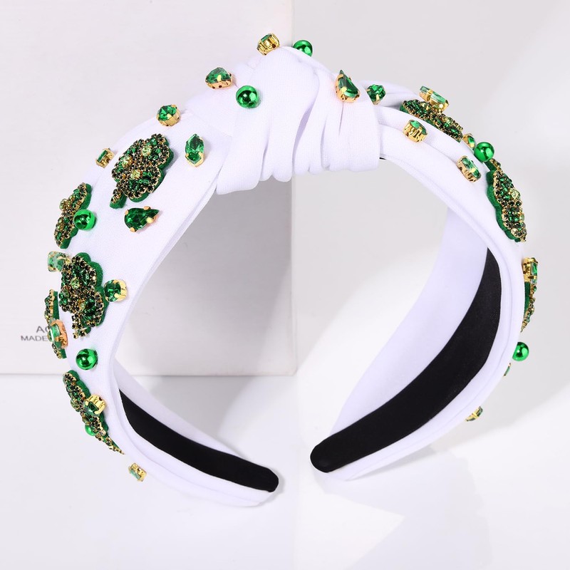 boderier St.patricks Day Headband Beaded Shamrock Headband Jeweled Crystal Knotted