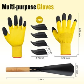 zoeteoz Multi Functional Gardening Glove/Work Glove, With Detachable Claws and Trowel (1, Yellow)