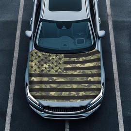 Qiyupavto Car Hood Cover, Green Camouflage American Flag Car Hood Protector Auto Hood Flag Waterproof Universal Auto Decorative Accessories for Sedans SUVs Trucks
