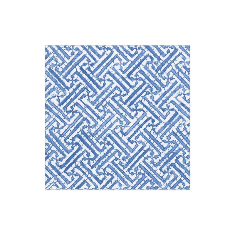Caspari Fretwork Paper Cocktail Napkins in Blue - 20 Per