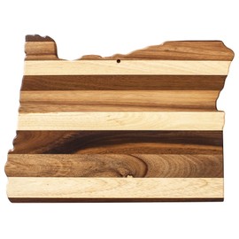 Totally Bamboo Rock & Branch Shiplap Series Oregon State Shaped Wood Cutting Board and Charcuterie Serving Platter, Includes Hang Tie for Wall Display