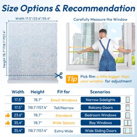 rabbitgoo Rainbow Window Privacy Film Decorative Stained Glass Diamond Pattern Window Sticker with Iridescent Tint Non-Adhesive Static Cling for Home Office Bathroom, 23.6 x 78.7 inch