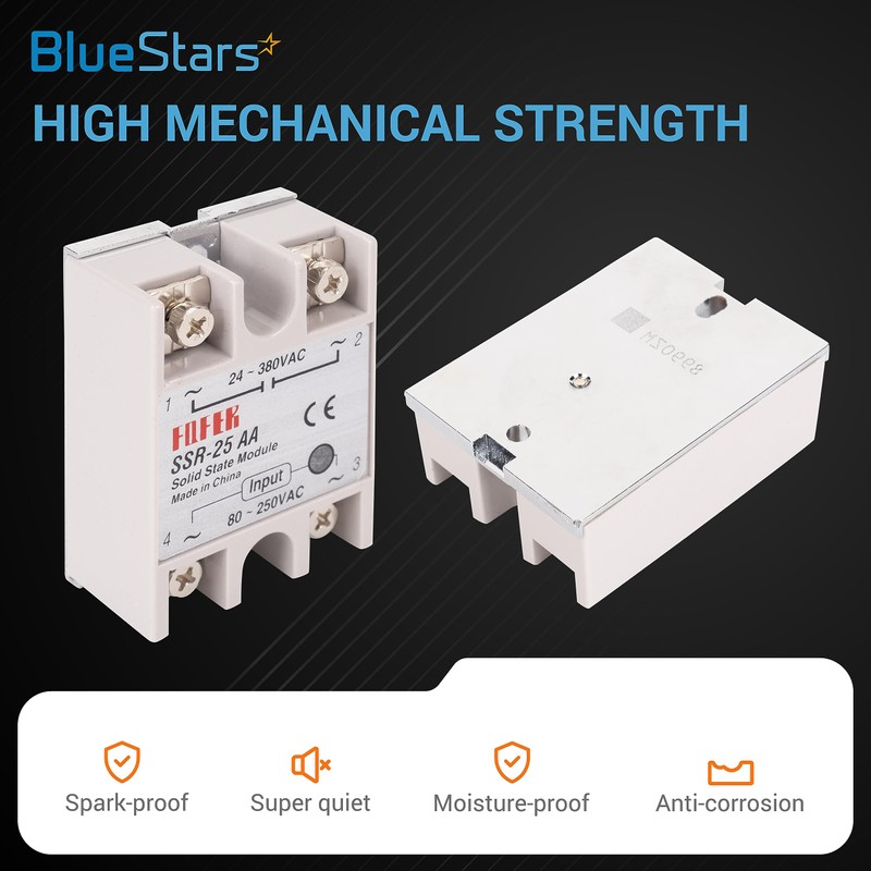 BlueStars SSR-25AA Solid State Relay AC 80–250V Input, AC 24–380V