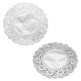 sourcing map 50pcs Lace Paper Doilies 8 Inch Silver Round Disposable Decorative Paper Placemats Hollow Flower Absorbing Papers for Cakes Desserts Food Decoration Wedding Birthday