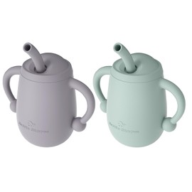 Cuddle Campus Pack of 2 Silicone Baby Training Cup, Shatterproof Toddler Sippy Cups with Straw, Open Cup for Baby, 6+ Months 4 Oz