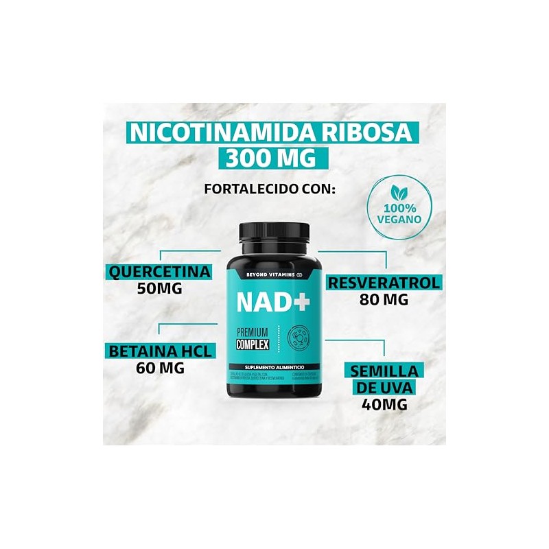 Nad Nicotinamida Ribosa Potenciado Resveratrol Quercetina Betaina Hcl Semilla Uva