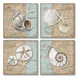 Gango Home Decor Trendy Coastal Art Shells; Four 12x12in Prints (These are Paper Prints)