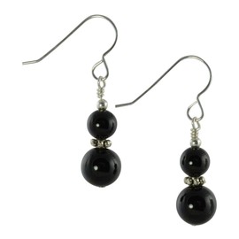 Black Onyx Gemstone & Sterling Silver Drop Earrings with Gift Box