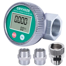 GRYVOZE 1 Inch Digital Water and Fuel Flow Meter Kit - with 360° Swivel Connector and Two Male Connectors - IP68 Waterproof and EMI Resistant, 2.4-26.4 GPM Inline NPT Flowmeter