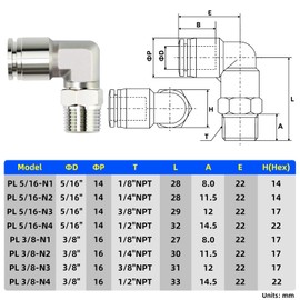 TAILONZ PNEUMATIC 304 Stainless Steel Male Elbow - 5/16 Inch Tube OD x 1/8 Inch NPT Thread 90 Push to Connect Tube Fitting PL-5/16-N1 (Pack of 2)