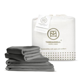 Threadmill Luxury Organic Cotton Sheets - Certified by GOTS - King, 4 Piece, Dark Grey - Breathable Premium Sheet Set - Smooth and Cool Bedding with Perfect Elastic Deep Pocket Fit