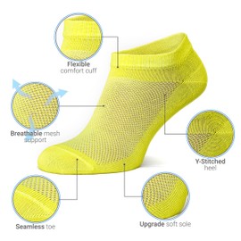 Duna Premium Womens Socks, Ultra Thin Breathable Cotton Socks for Women, Athletic Running Low Cut No Show Ankle Socks - 4 Pairs, L-Yellow