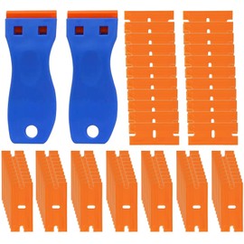 2Pcs Plastic Scraper with 98 Plastic Blades, for Removing Lable, Glue, Decal in The Glass, Window, Floor, Car(Blue,Size:4inch)